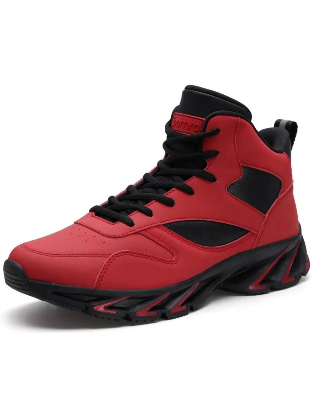 Joomra Men's Red2 Rubber Leather High Top Athletic Inspired Lace Up Sneaker